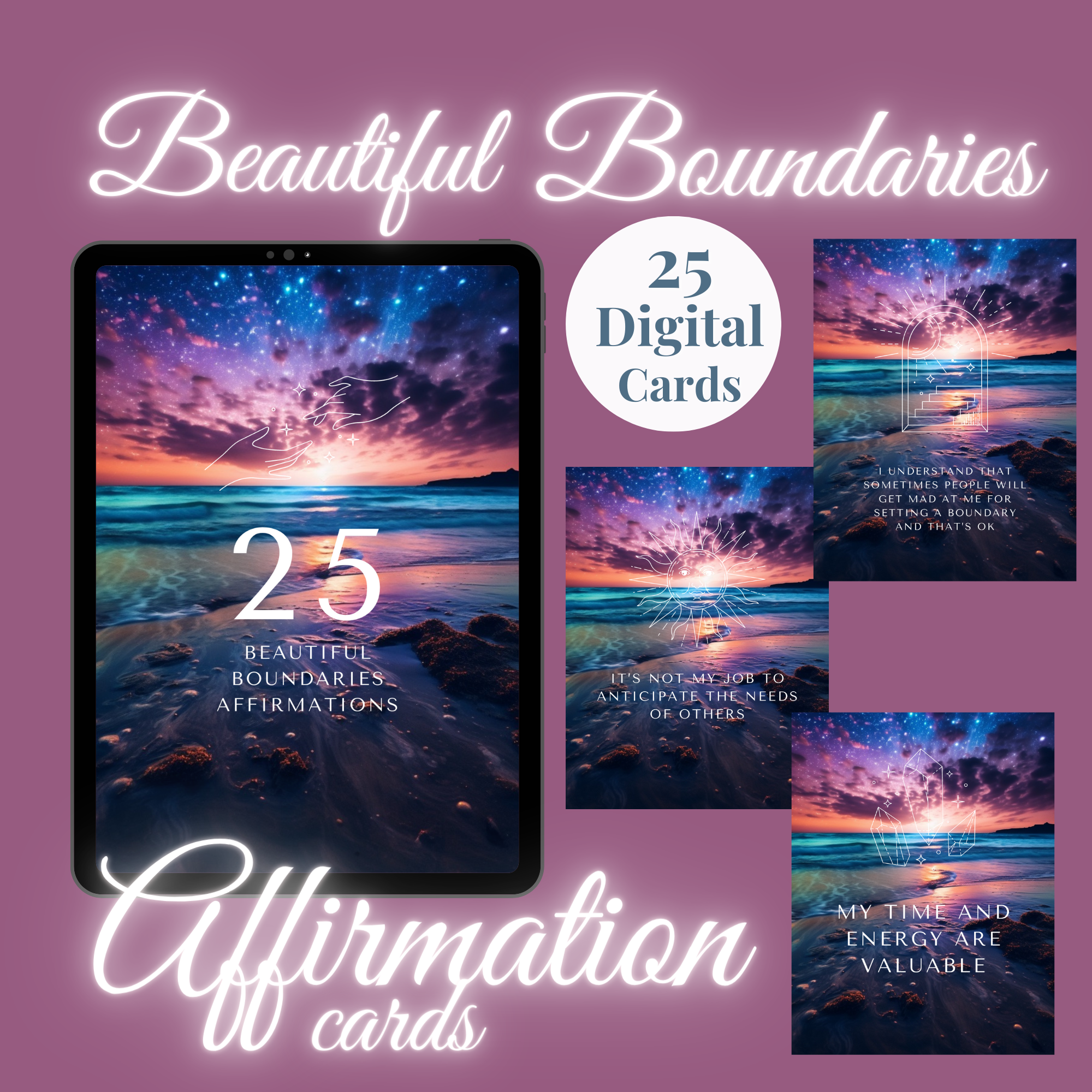 25 Galaxy Themed Digital Affirmation Cards for help creating Beautiful Boundaries